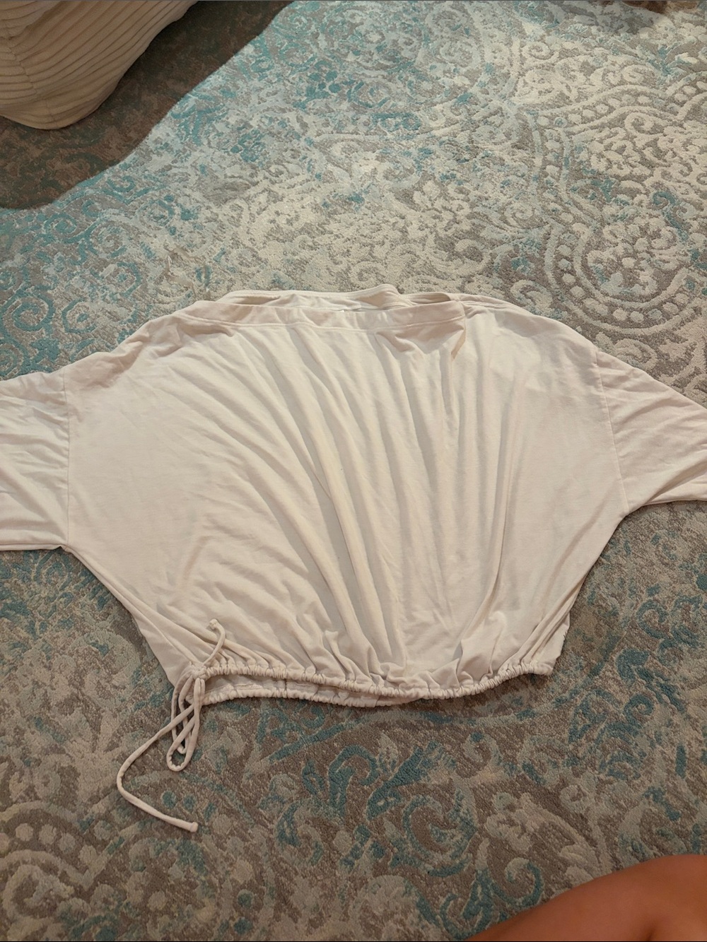 Women's Drawstring Hem Short Sleeve Top - White